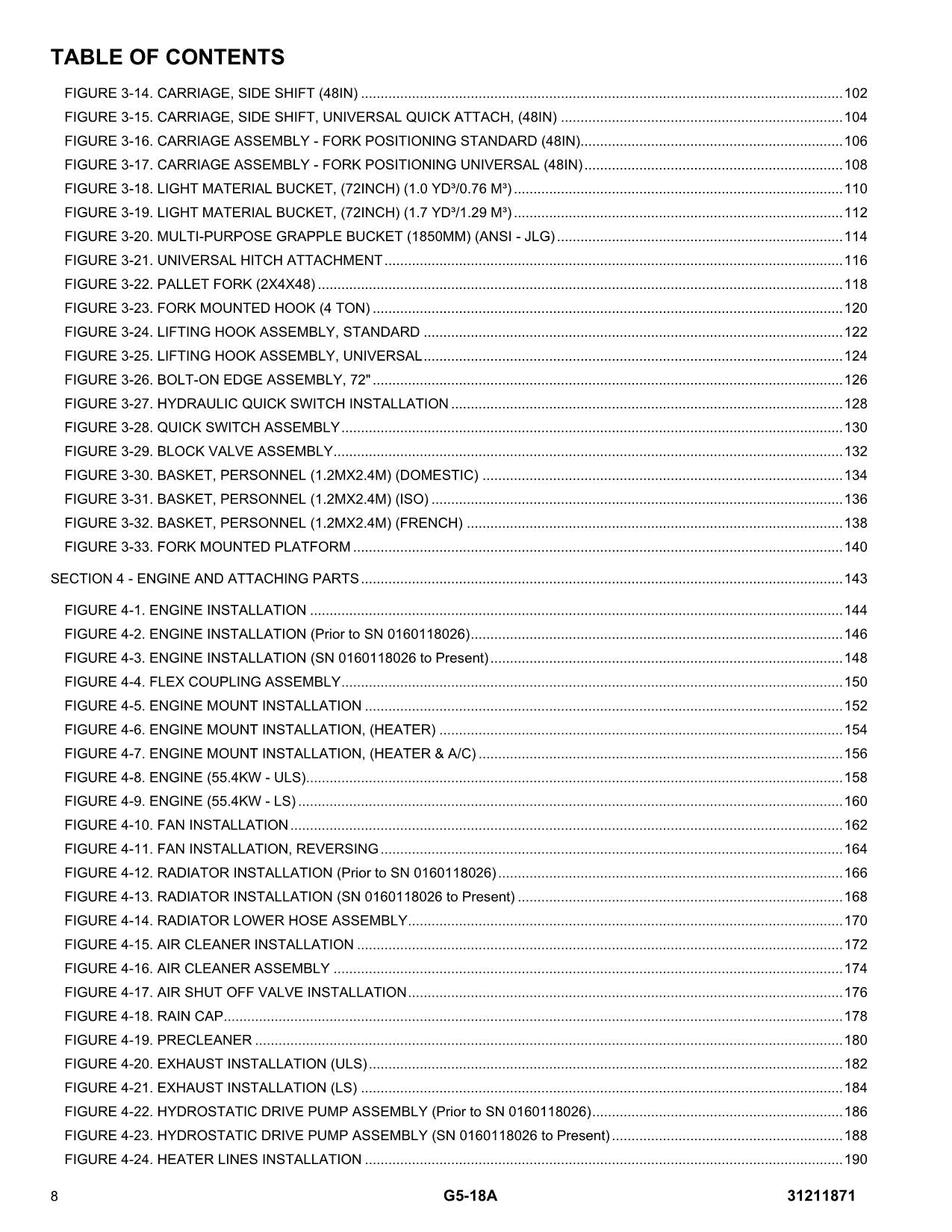 JLG G5-18A Telehandler Parts Catalog Manual 31211871