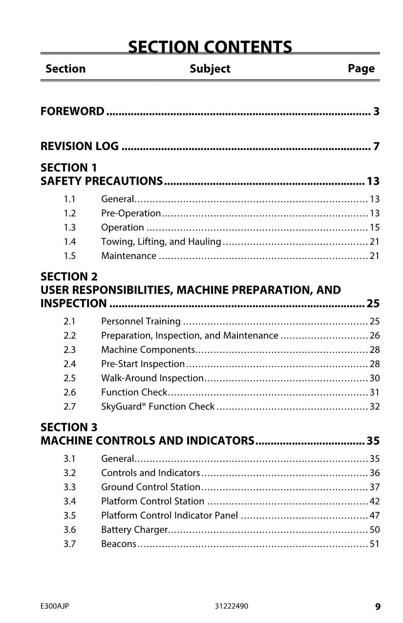 JLG E300AJP Boom Lift Maintenance Operation Operators Manual 31222490