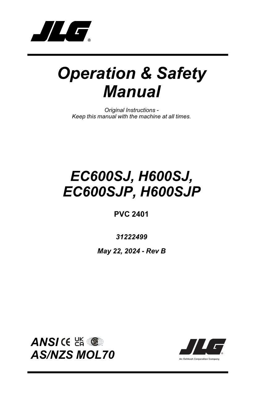 JLG EC600SJ EC600SJP H600SJ H600SJP Boom Lift Operators Manual 31222499