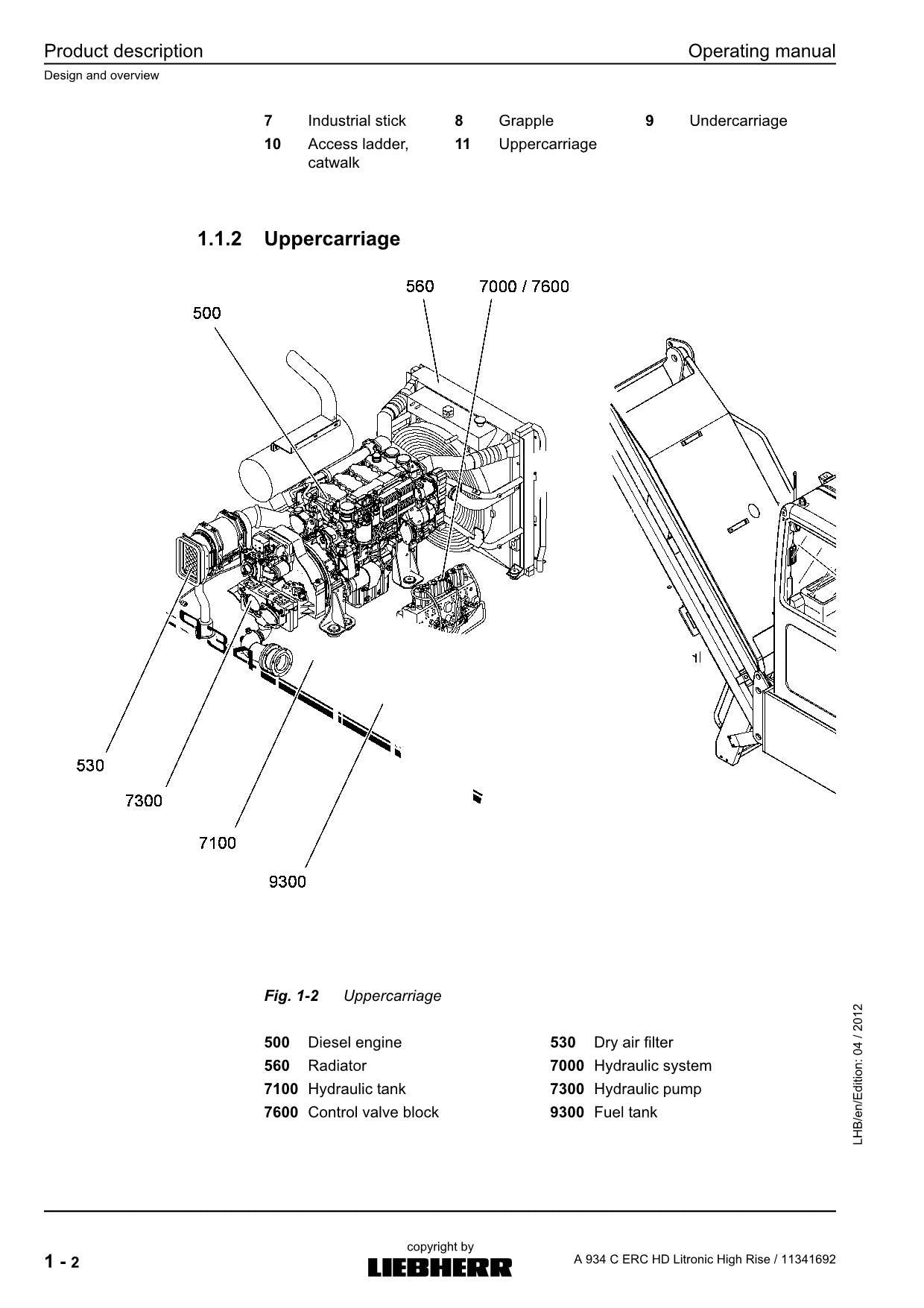 Liebherr A934 C ERC HD Litronic High Rise Excavator Operators manual