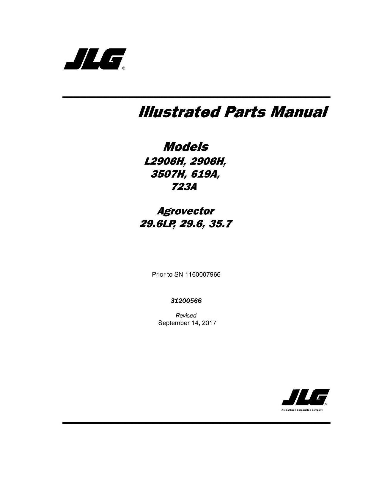 JLG 619A 723A L2906H Telehandler Parts Catalog Manual