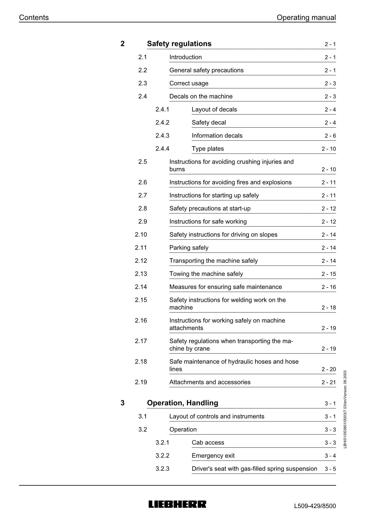 Liebherr L509 Stereo Wheel Loader Operators manual