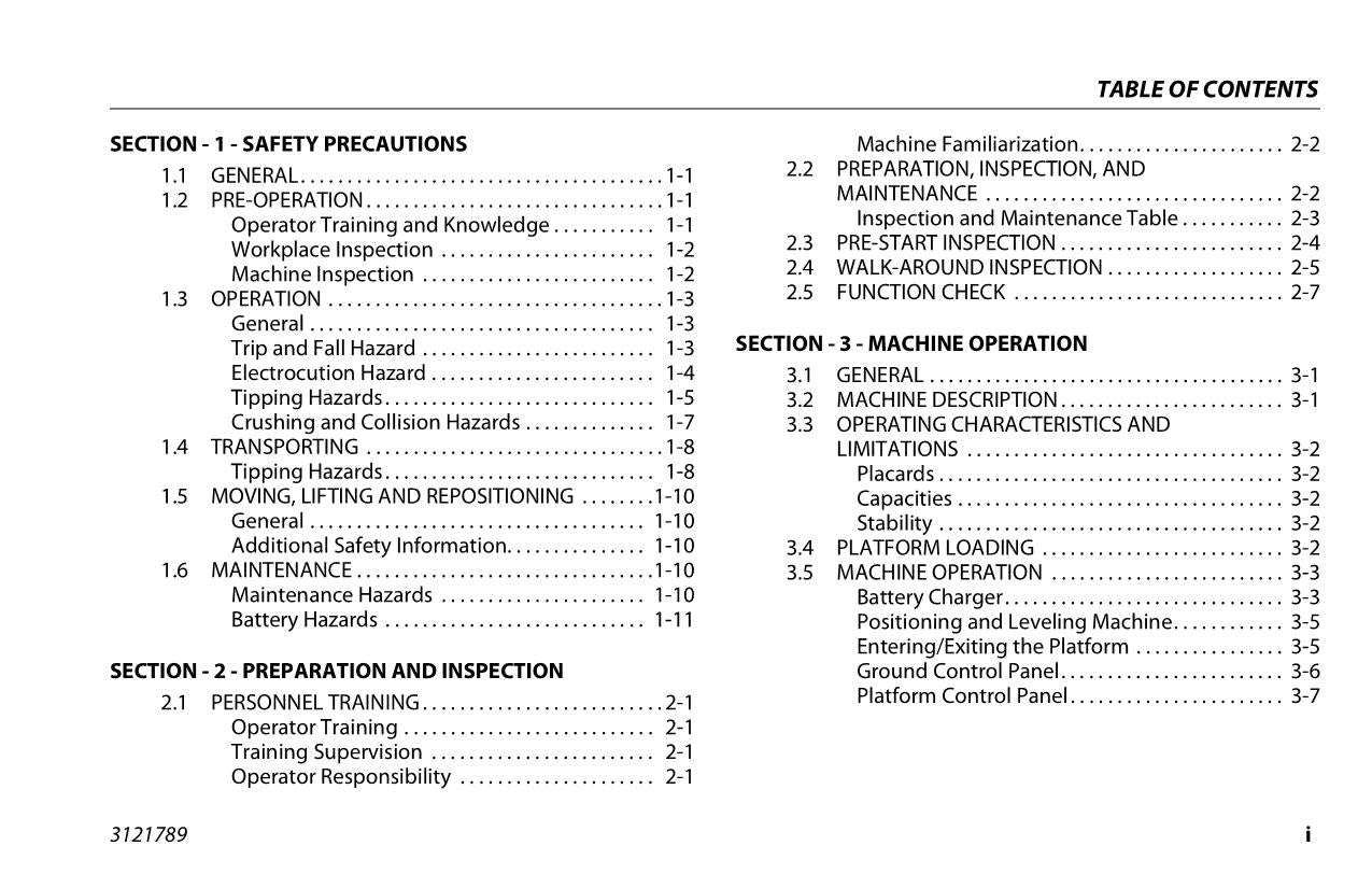 JLG 1030P Vertical Mast Maintenance Operation Operators Manual