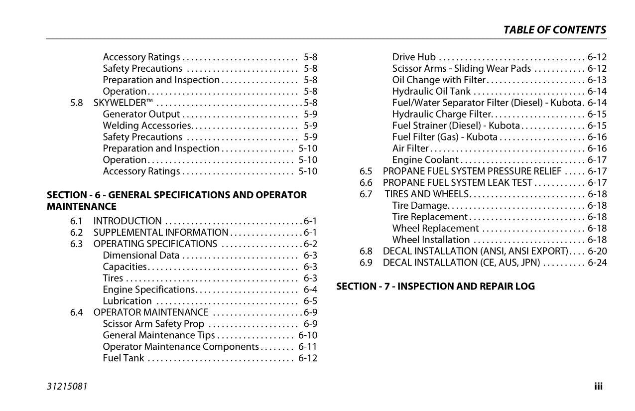 JLG 530LRT Scissor Lift Maintenance Operation Operators Manual 31215081