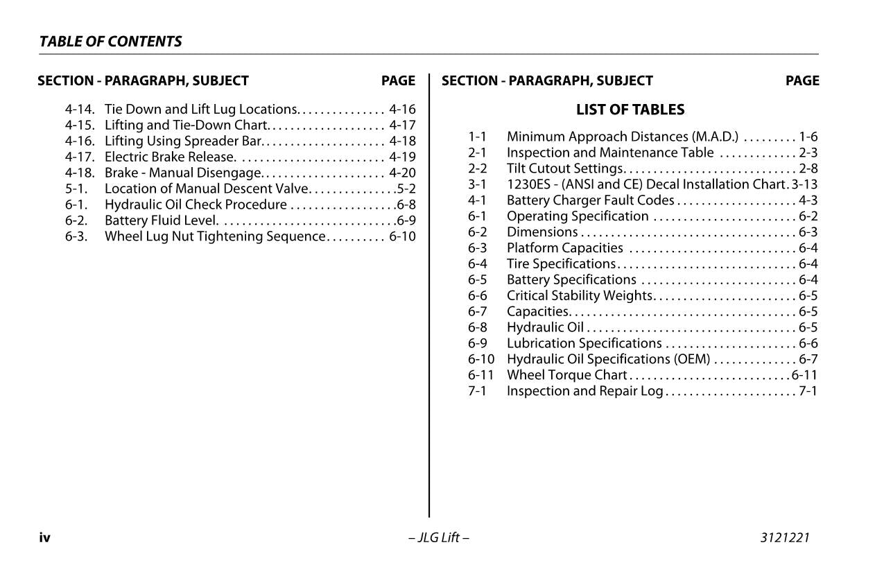 JLG 1230ES Vertical Mast Maintenance Operation Operators Manual 3121221