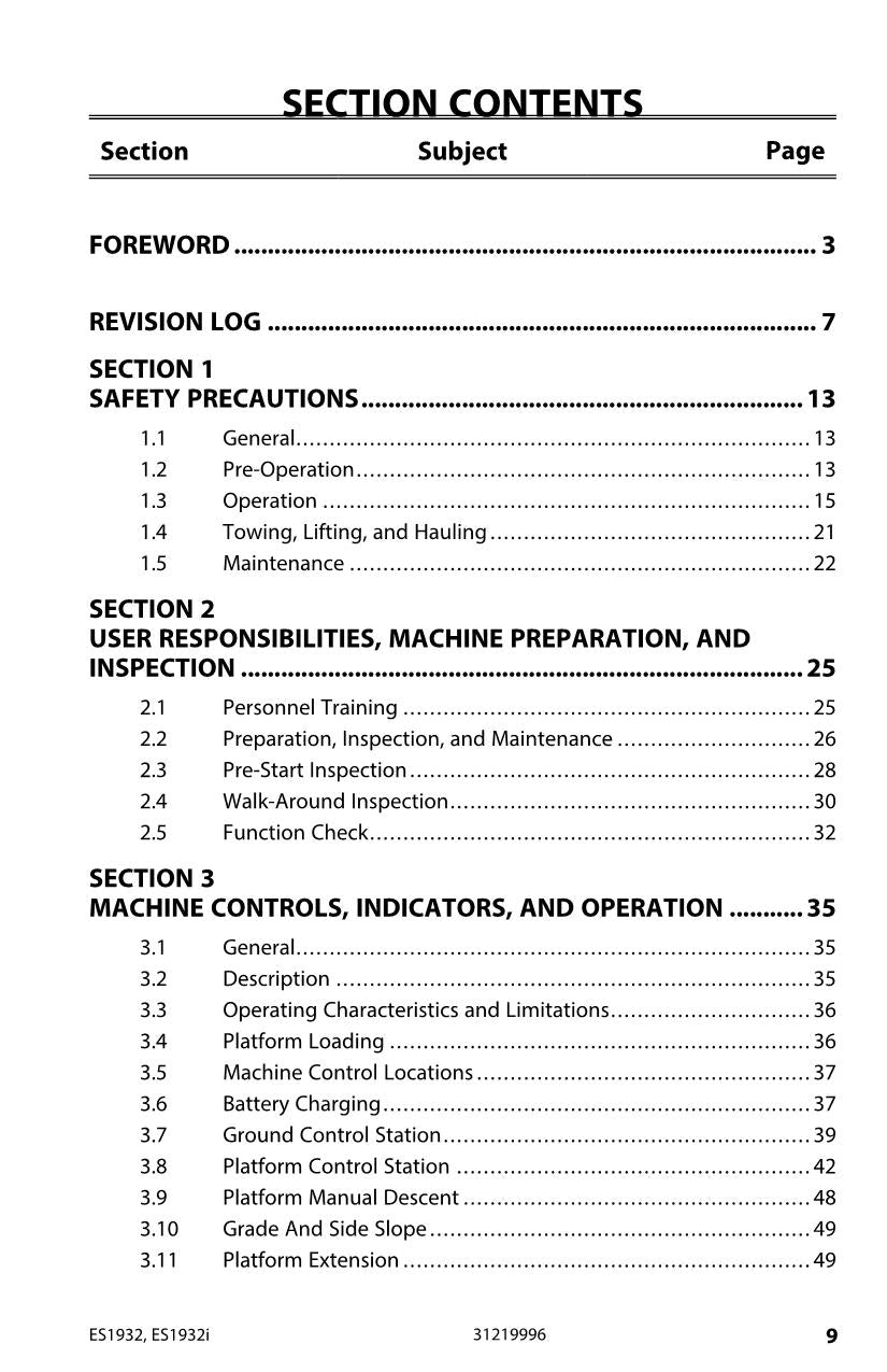 JLG ES1932 ES1932i Scissor Lift Maintenance Operation Operators Manual 31219996