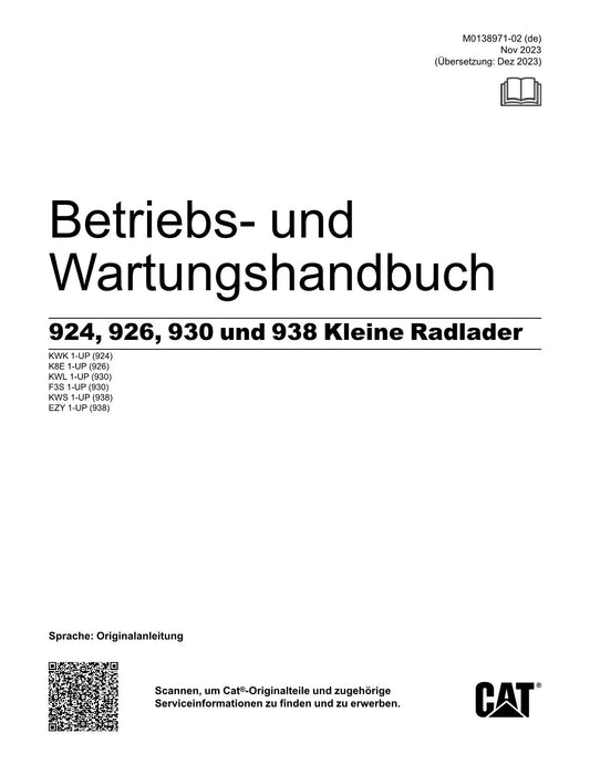 Caterpillar 924 926 930 938 Radlader Betriebsanleitung Wartungshandbuch