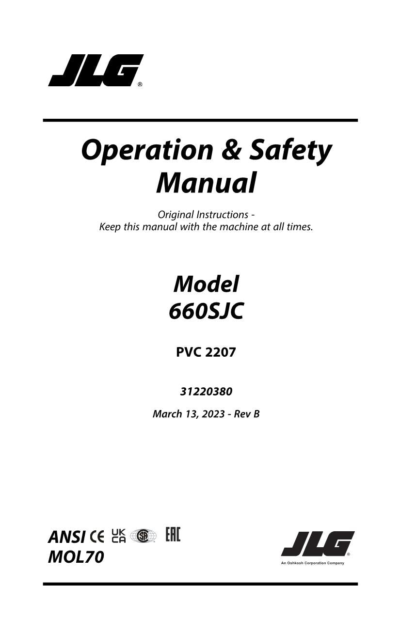 JLG 660SJC Boom Lift Maintenance Operation Operators Manual 31220380