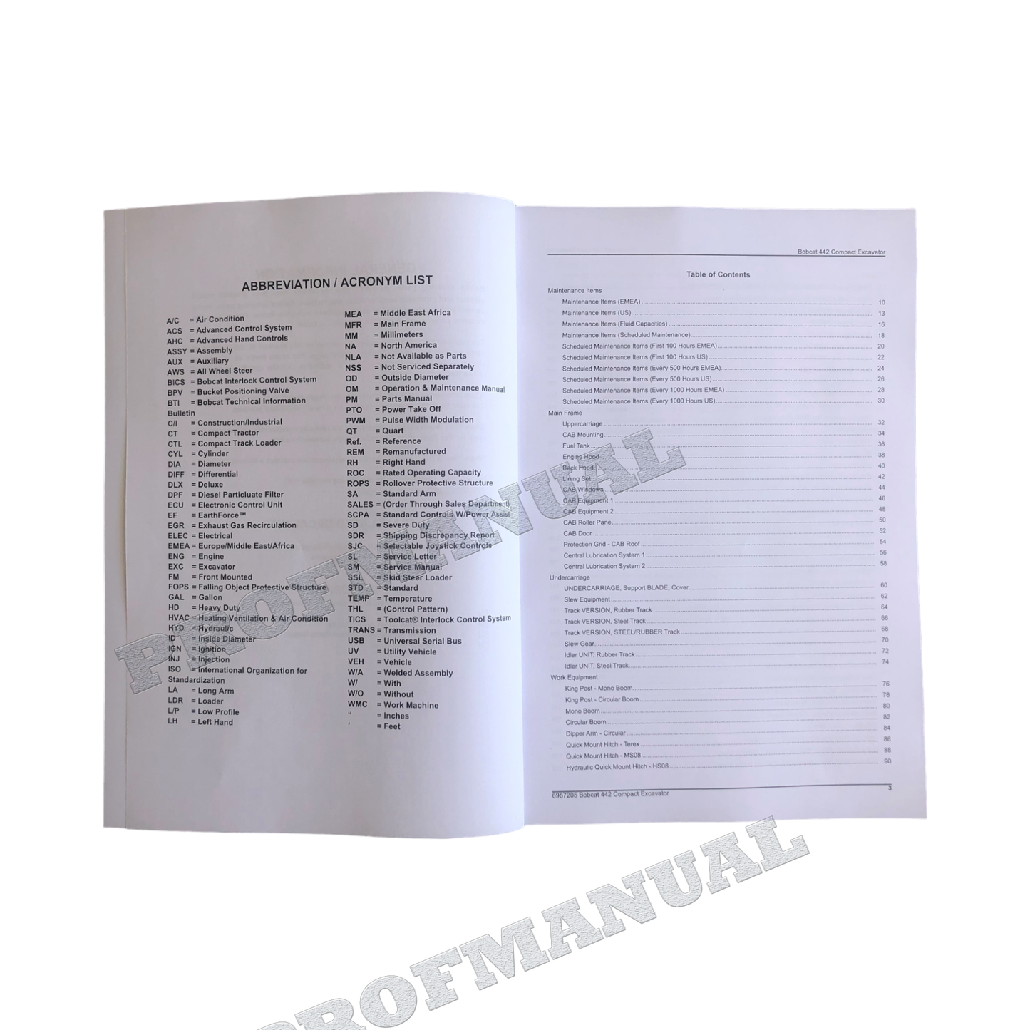 Bobcat 442 Excavator Parts Catalog Manual ADBR11001- ADBS11001-