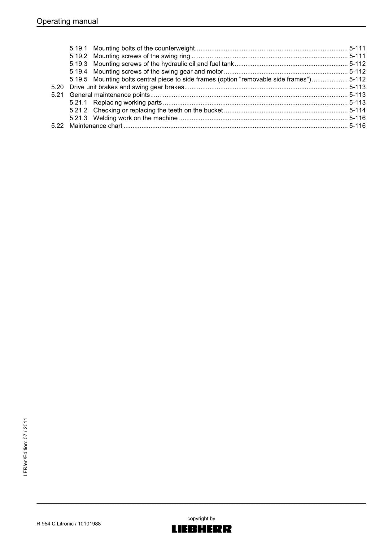 Liebherr R954 C Litronic Excavator Operators manual serial 30833