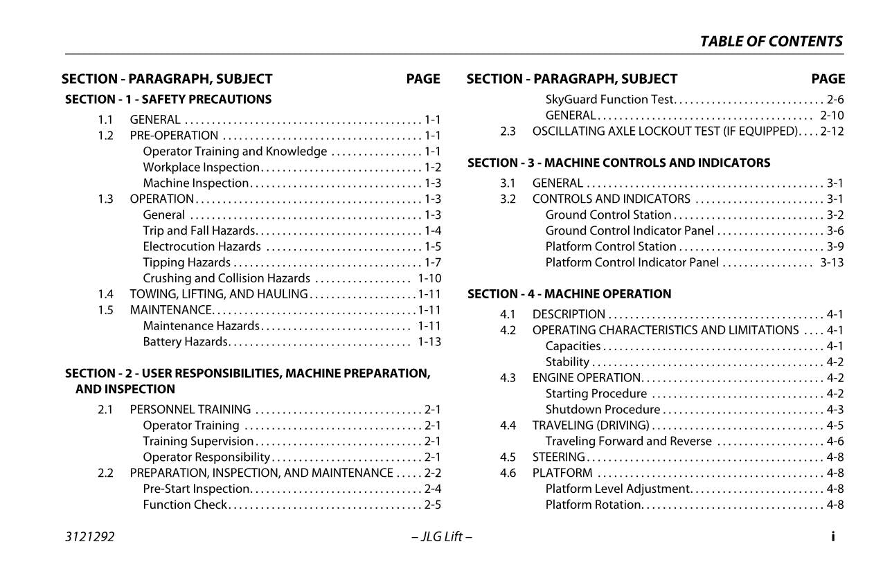 JLG 510AJ Boom Lift Maintenance Operation Operators Manual