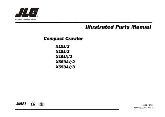 JLG GEN 2 X19JA GEN 2 & 3 X550AJ Compact Crawler Boom Parts Catalog Manual