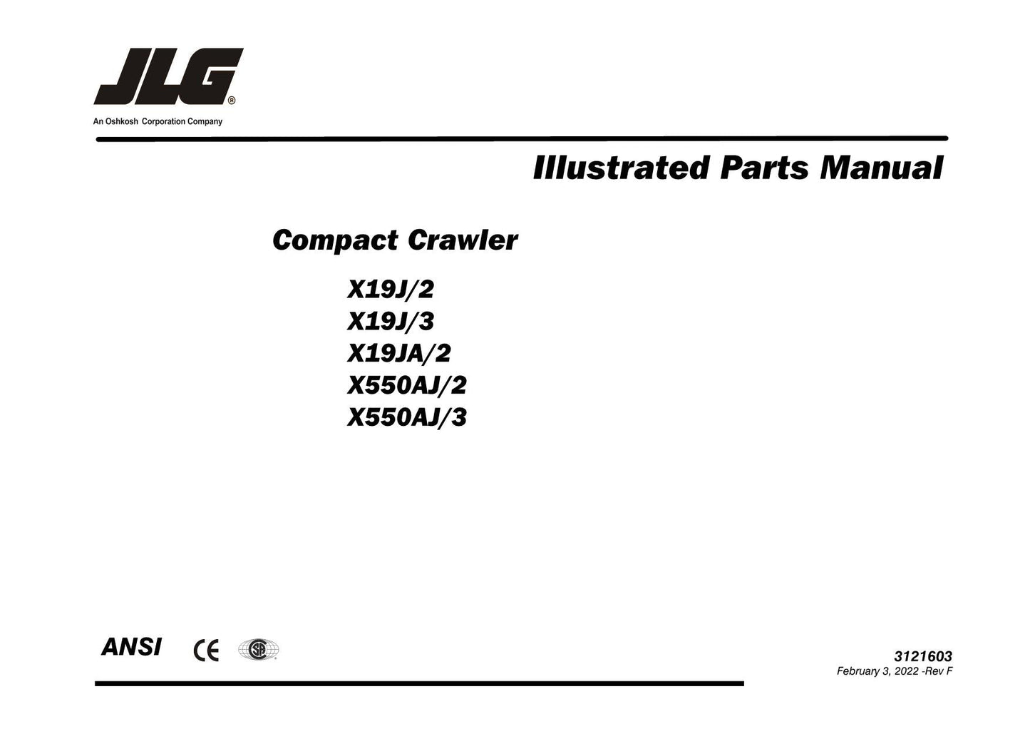 JLG GEN 2 & 3 X19J GEN 2 X19JA Compact Crawler Boom Parts Catalog Manual