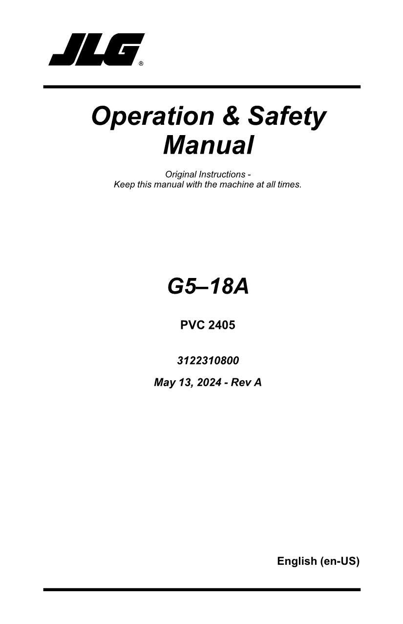 JLG G5-18A Telehandler Maintenance Operation Operators Manual 3122310800