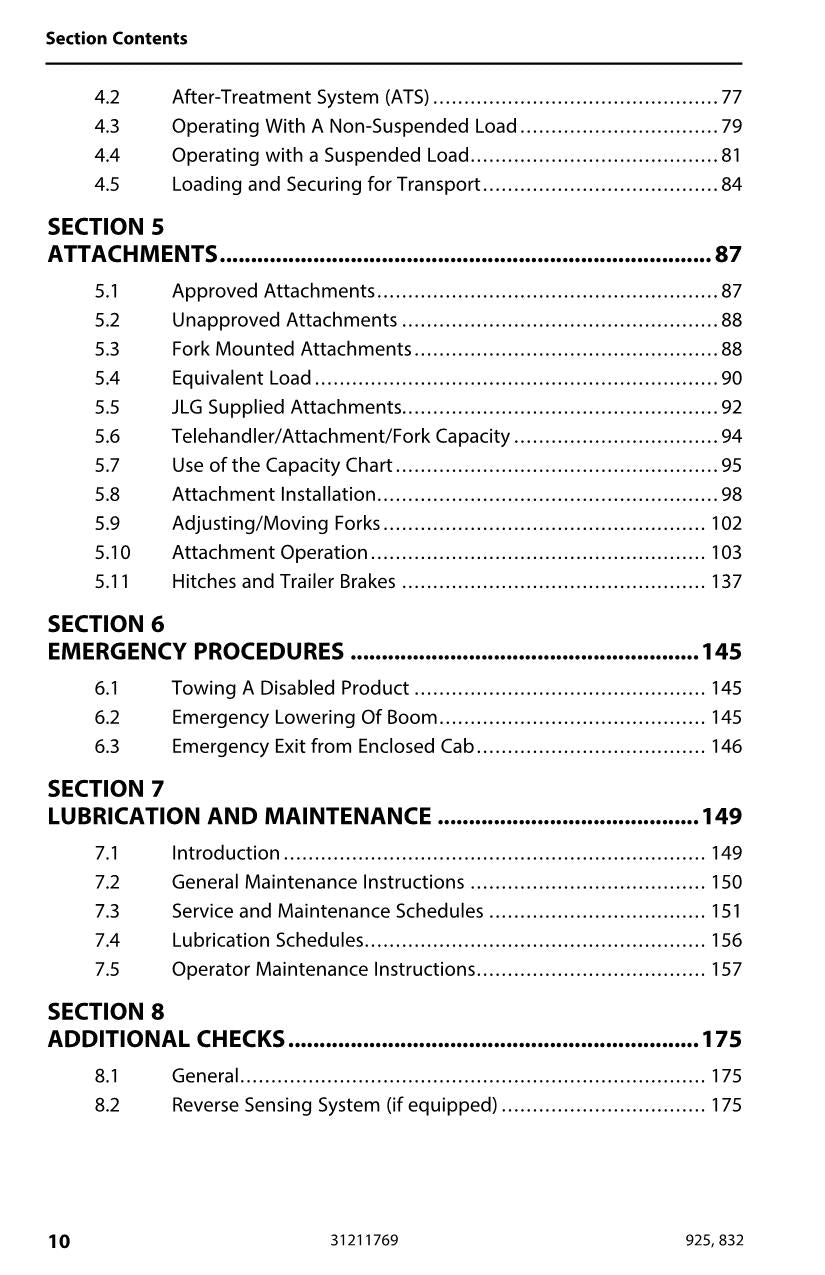 JLG 832 925 Telehandler Maintenance Operation Operators Manual 31211769