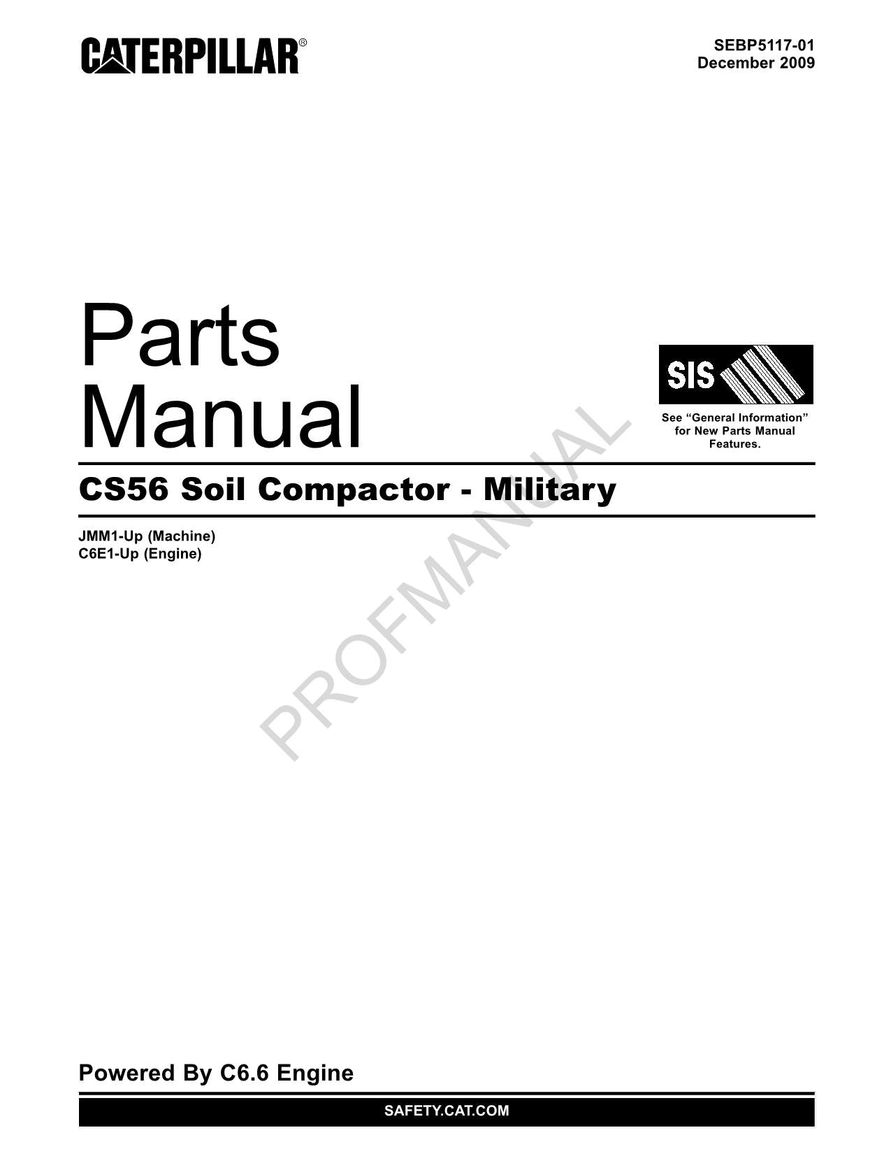 Caterpillar Cat CS56 Soil Compactor Military Parts Catalog Manual ...