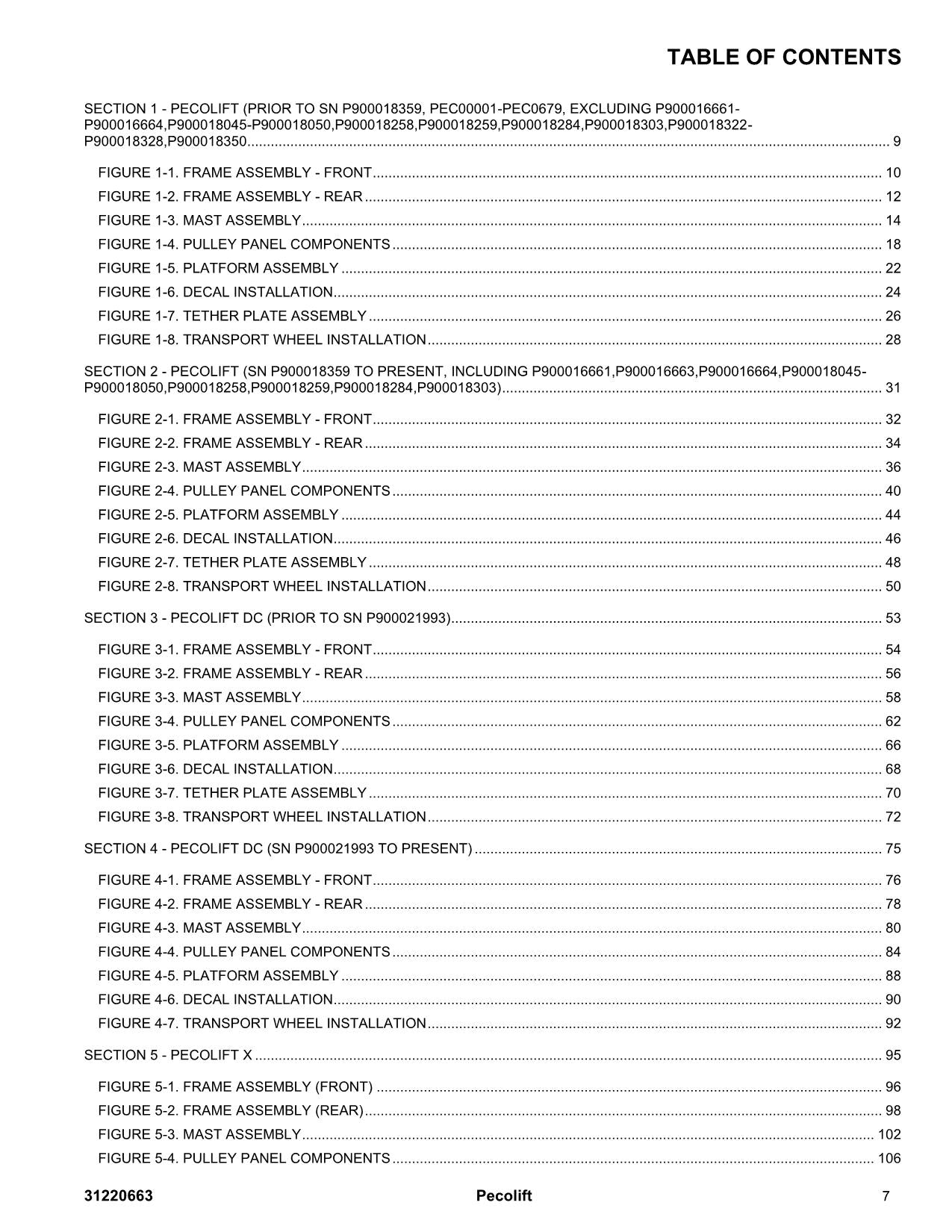 JLG POWER TOWER PECOLIFT Vertical Mast Parts Catalog Manual