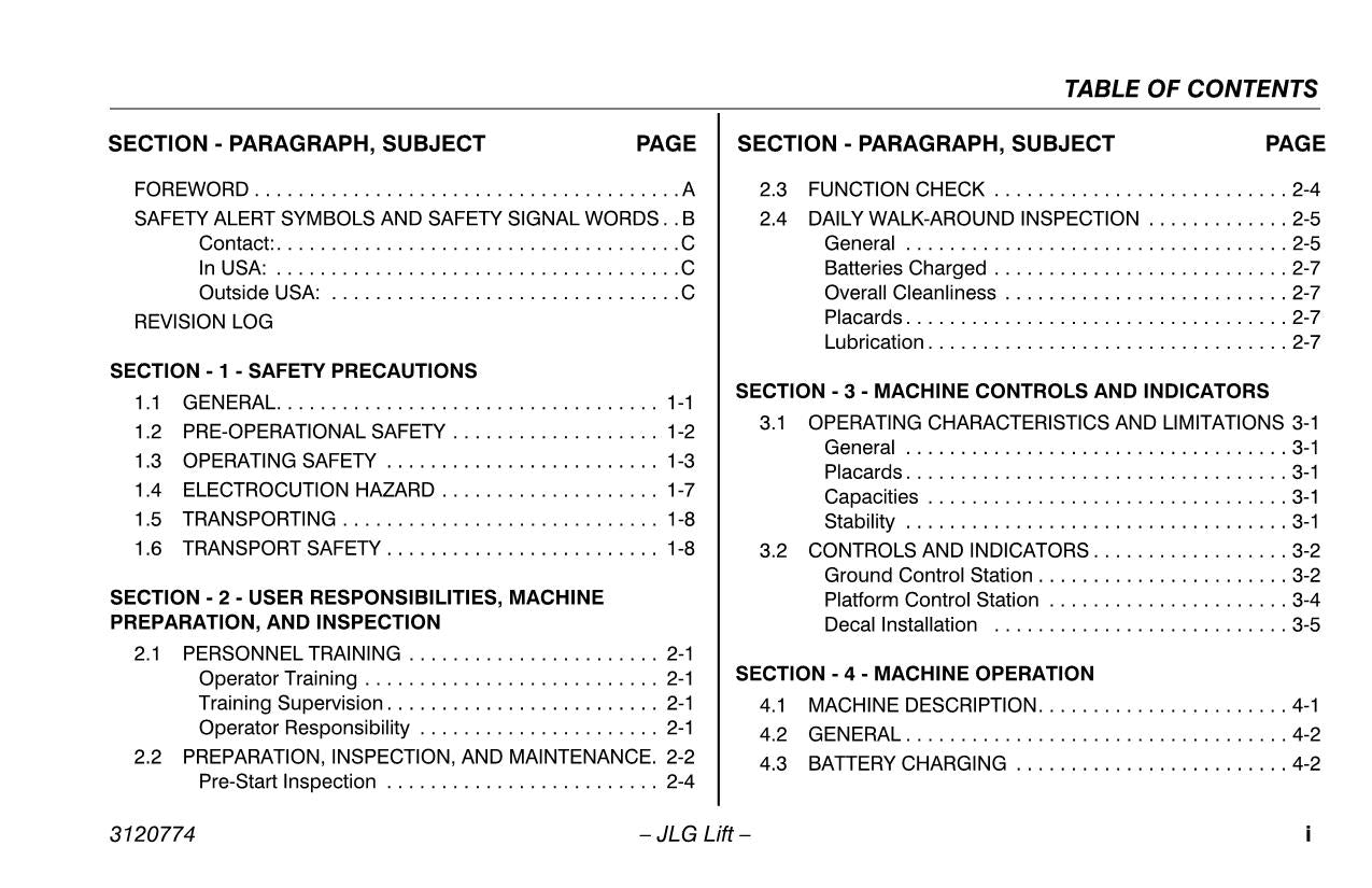 JLG 12SP 15SP Vertical Mast Maintenance Operation Operators Manual