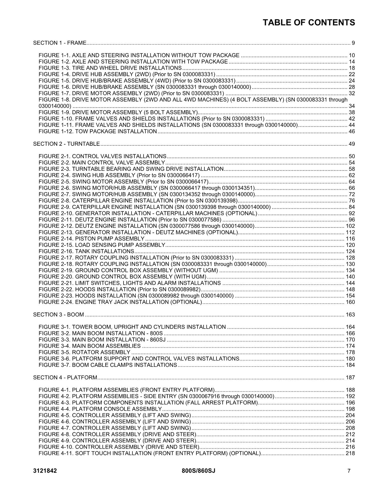 JLG 800S 860SJ Boom Lift Parts Catalog Manual Prior to 0300140000 3121842