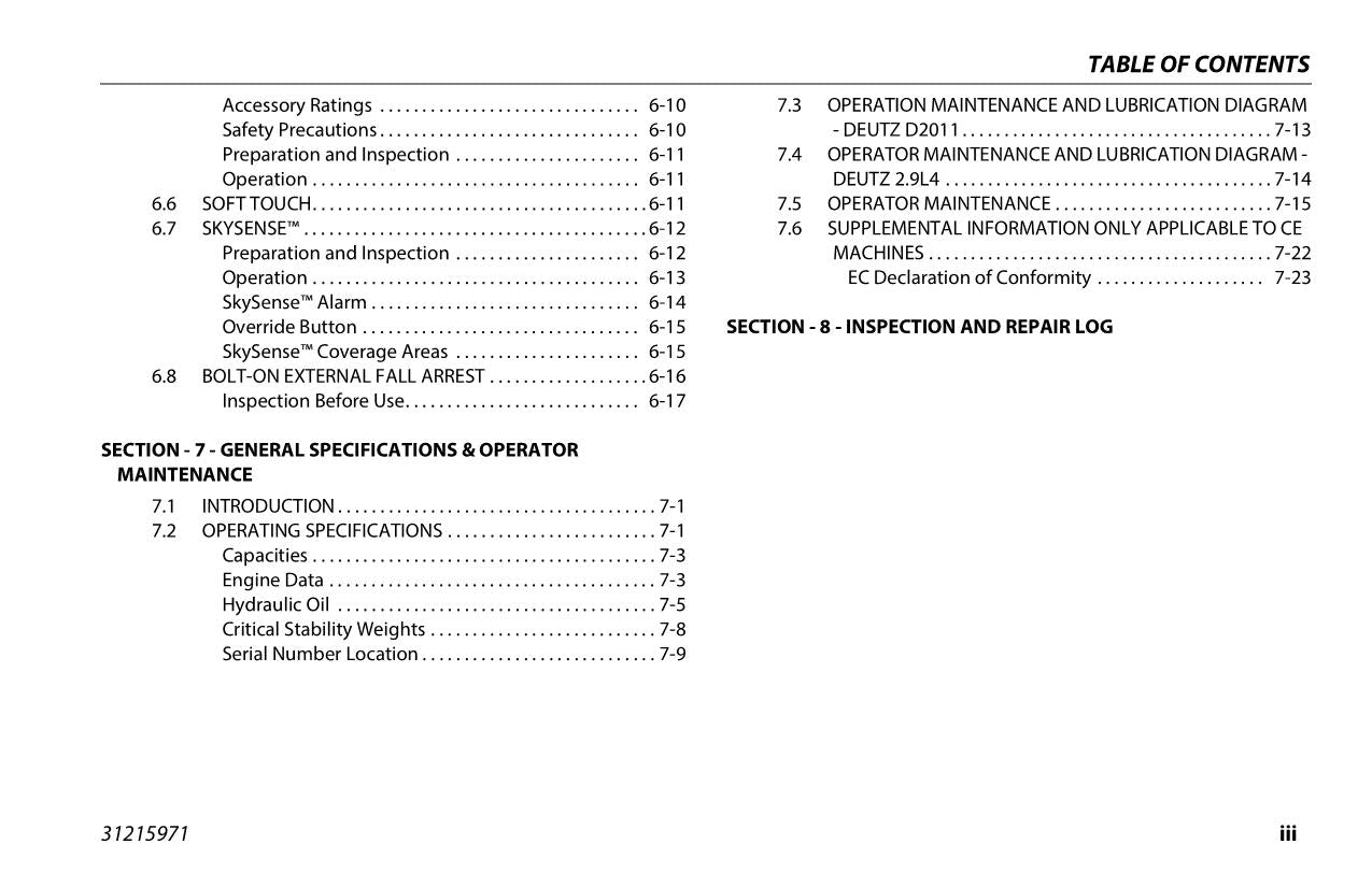 JLG 400SC 460SJC Boom Lift Maintenance Operation Operators Manual 31215971