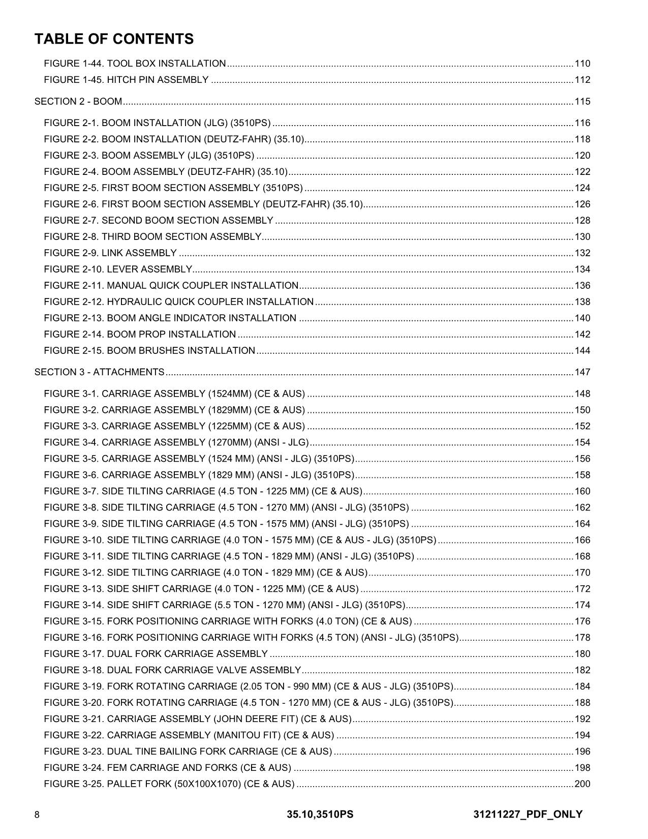 JLG 35.10 3510PS Telehandler Parts Catalog Manual