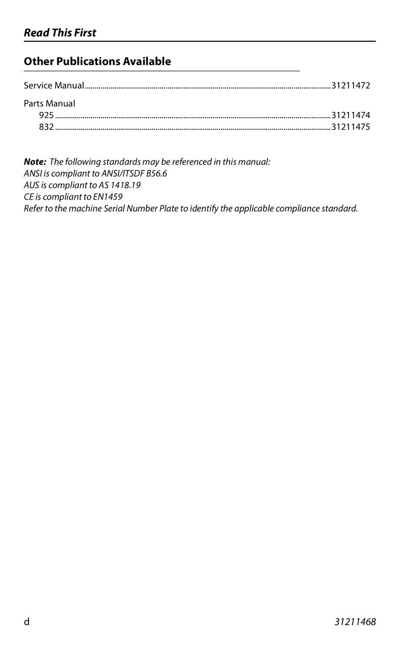 JLG 832 925 Telehandler Maintenance Operation Operators Manual 31211468