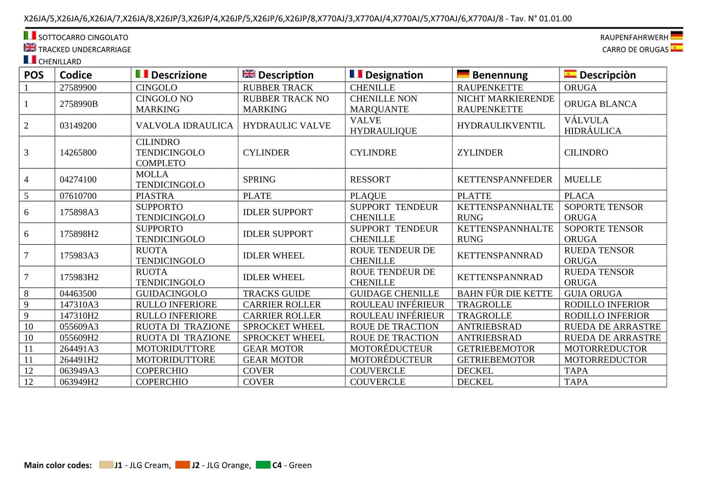 JLG X26JP X770AJ Compact Crawler Boom Parts Catalog Manual C170001399 to Present