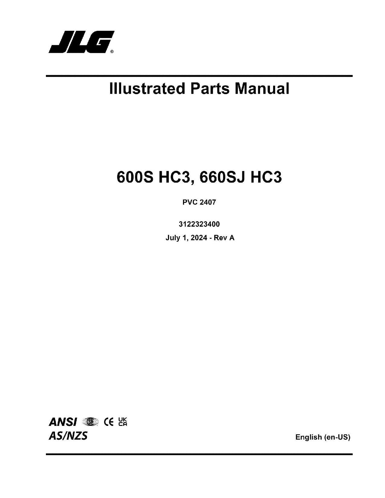 JLG 600S HC3 660SJ HC3 Boom Lift Parts Catalog Manual