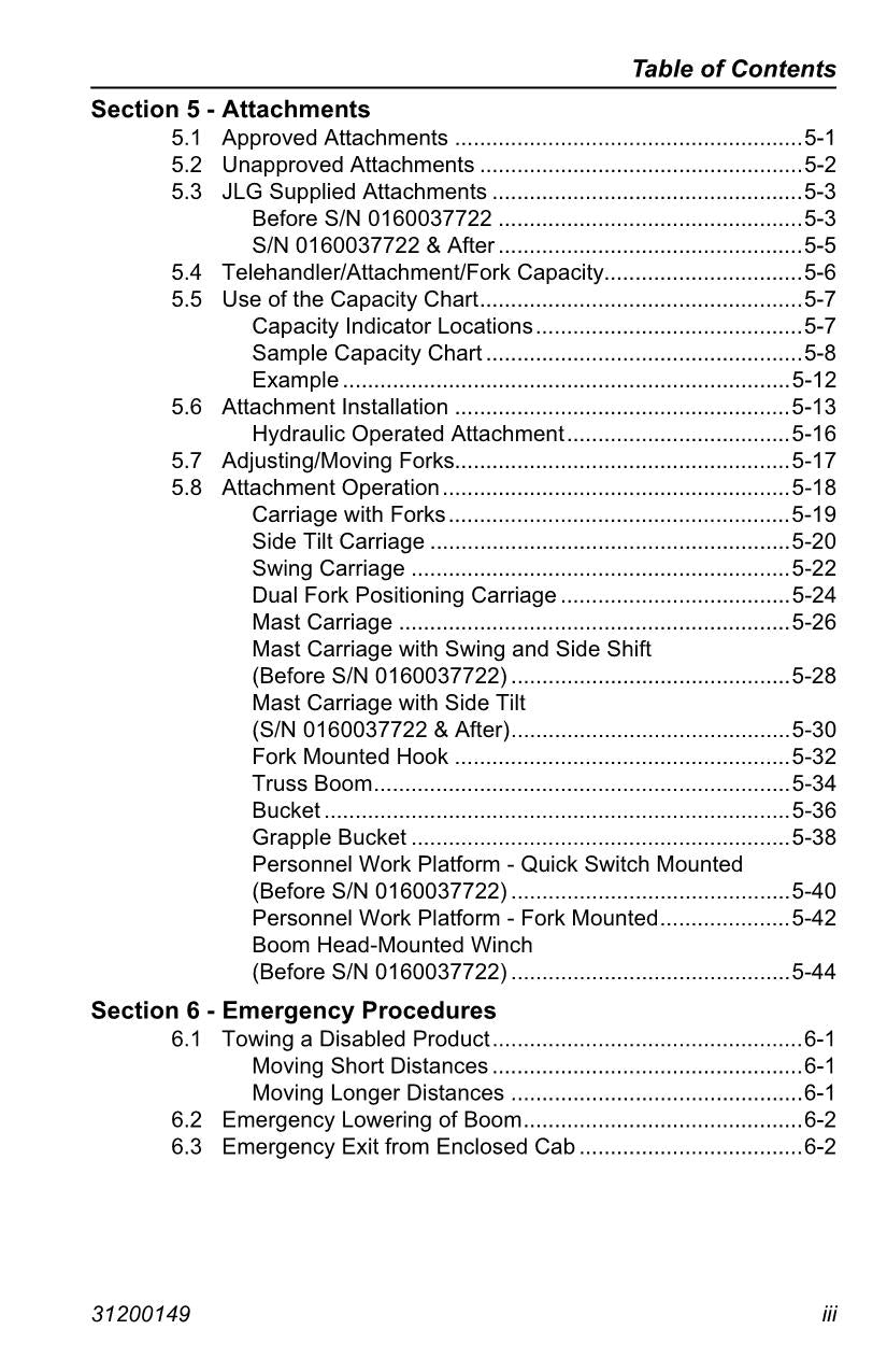 JLG G6-42A Telehandler Maintenance Operation Operators Manual