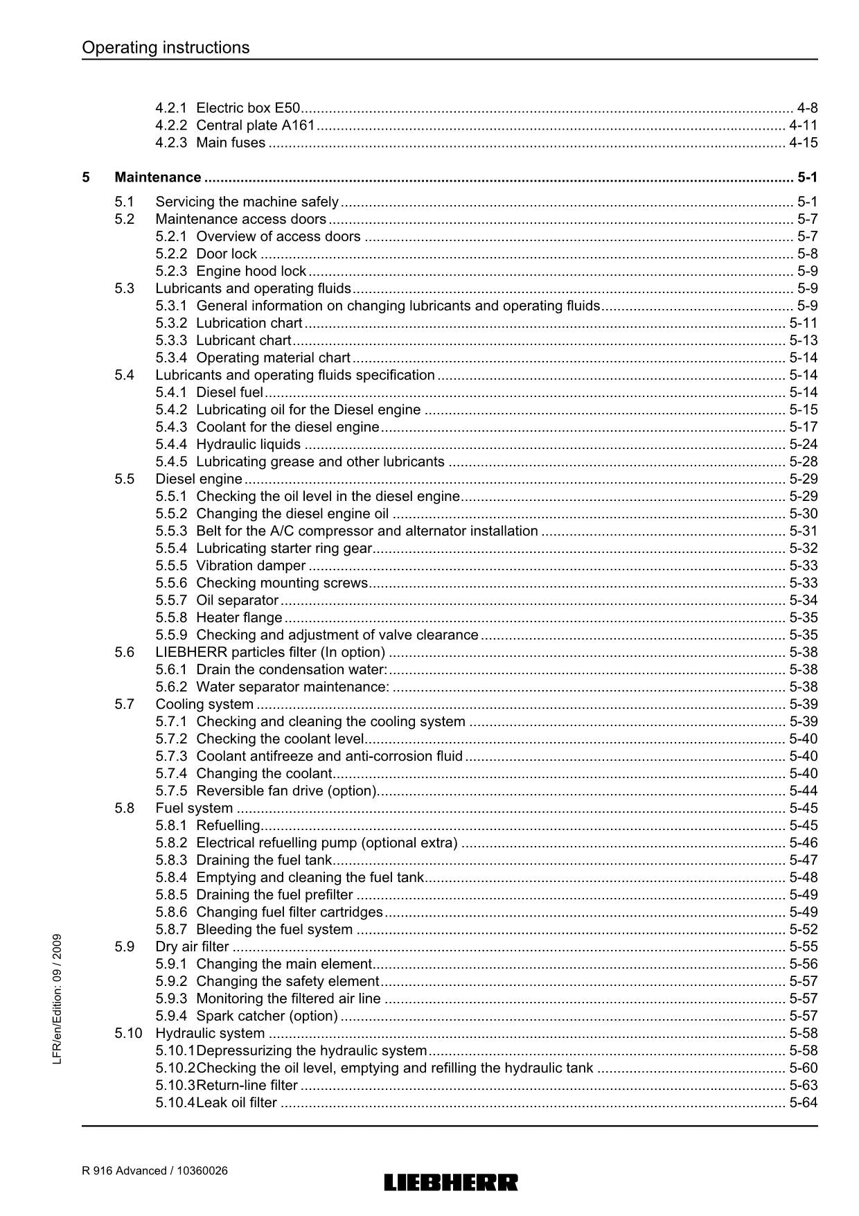 Liebherr R916 Advanced Excavator Operators manual serial 17834