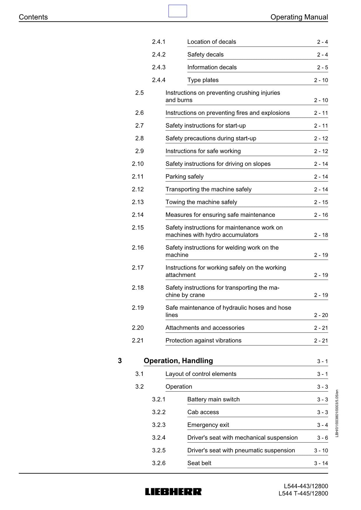 Liebherr L544 L544 T Wheel Loader Operators manual