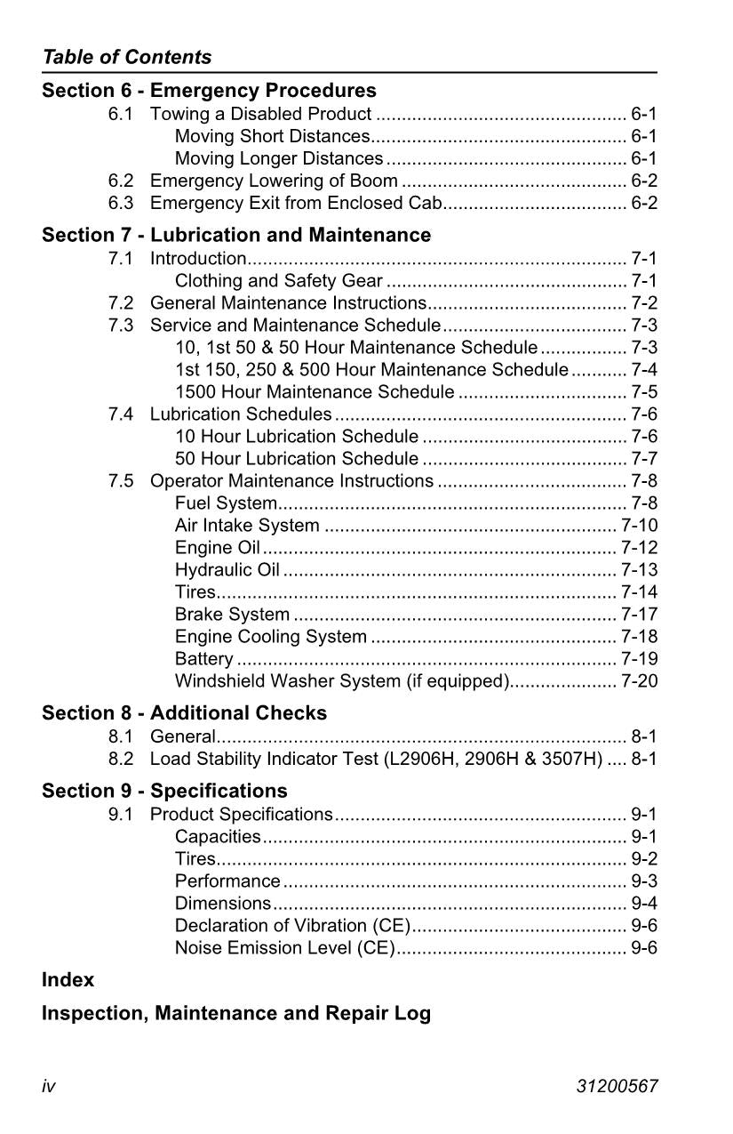 JLG 2906H 3507H 619A 723A L2906H Telehandler Operators Manual