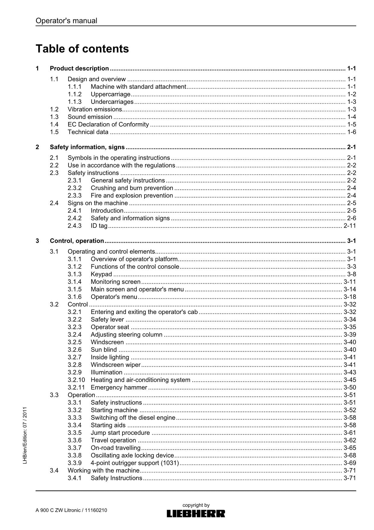 Liebherr A900 C ZW Litronic Excavator Operators manual serial 56996