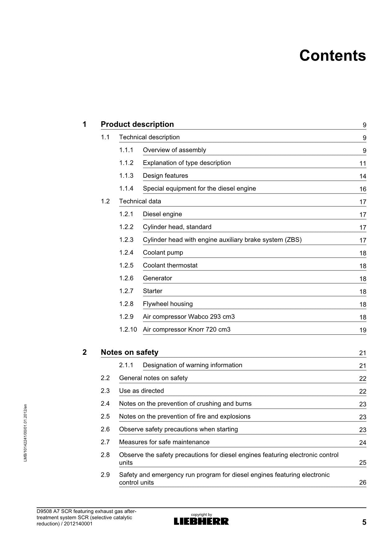 Liebherr D9508 A7 SCR featuring exhaust gas SCR engine Operators manual