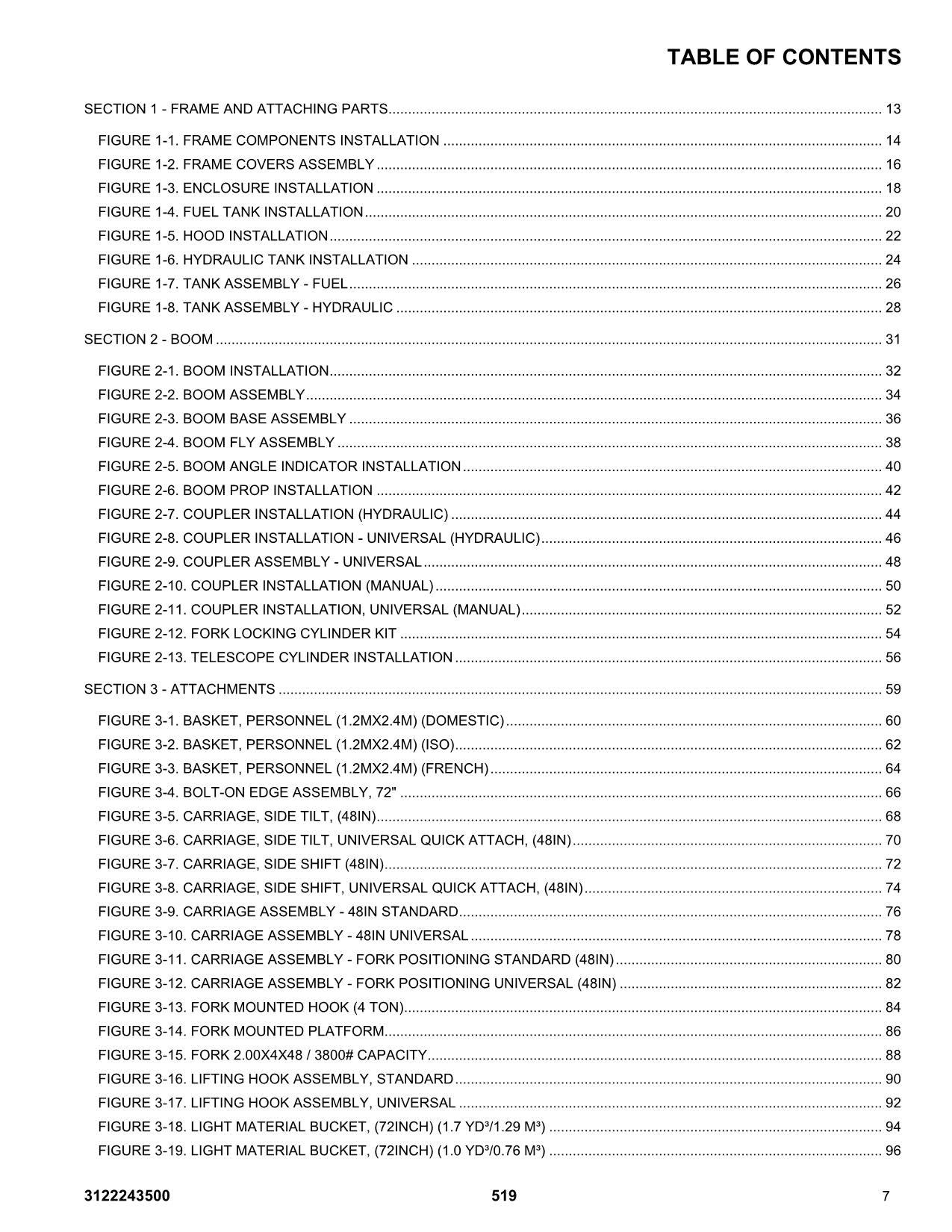 JLG  519 Telehandler Parts Catalog Manual