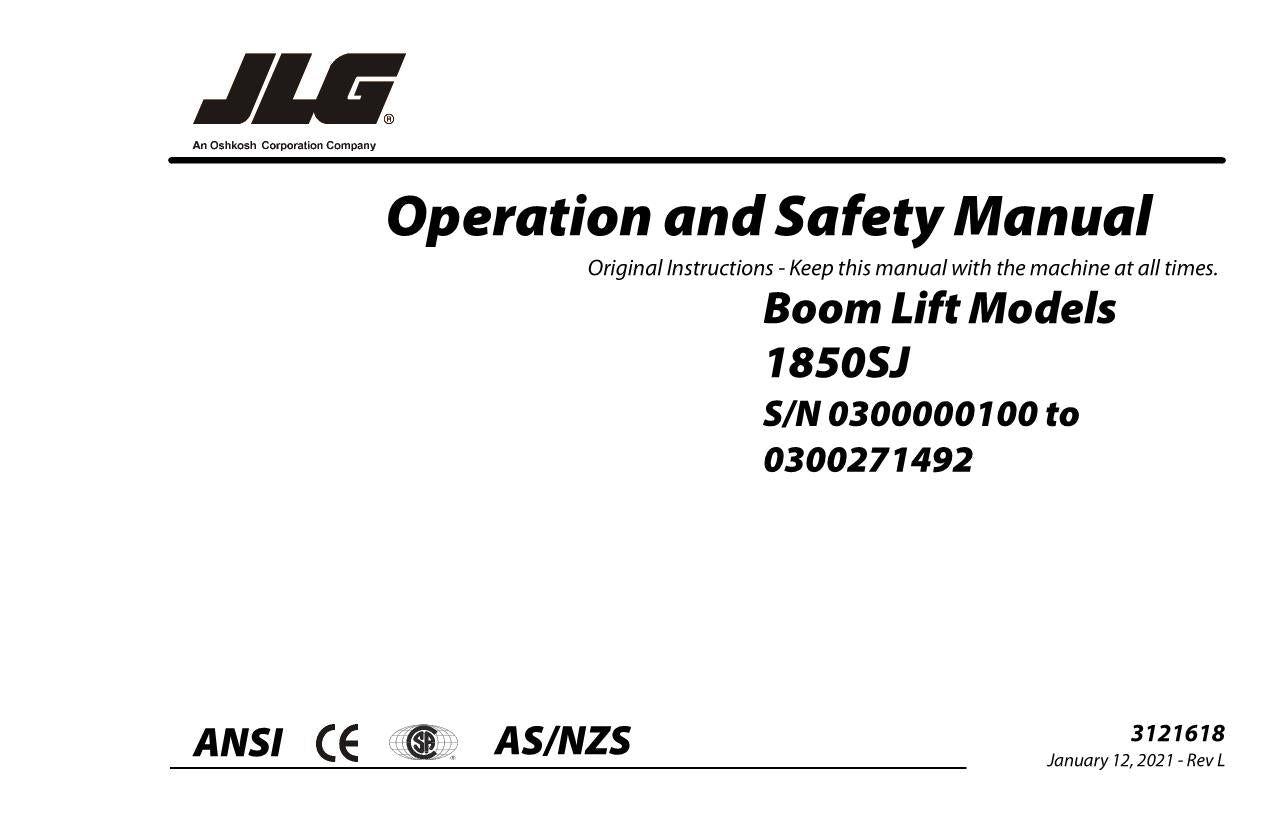 JLG 1850SJ Boom Lift Maintenance Operation Operators Manual 3121618