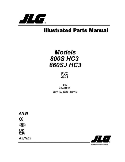 JLG 800S HC3 860SJ HC3 Boom Lift Parts Catalog Manual 31221514