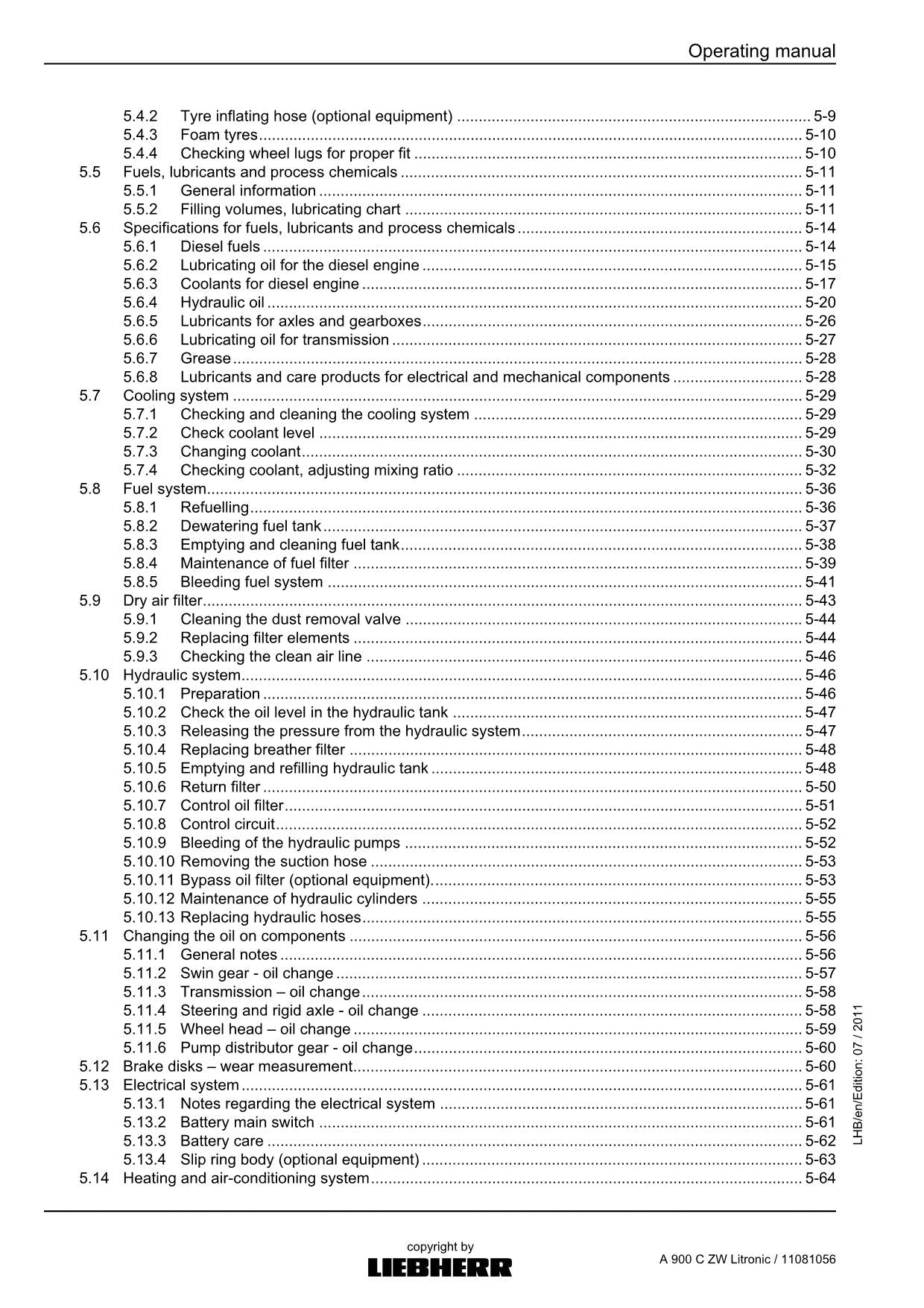 Liebherr A900 C ZW Litronic Excavator Operators manual serial 51093