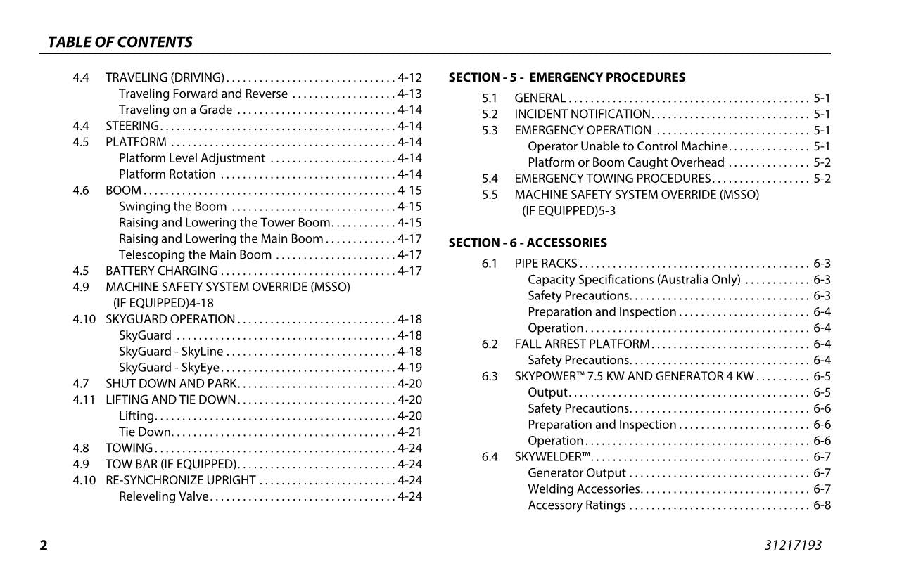 JLG H800AJ Boom Lift Maintenance Operation Operators Manual 31217193