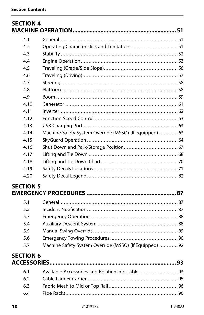 JLG H340AJ Boom Lift Maintenance Operation Operators Manual 31219178