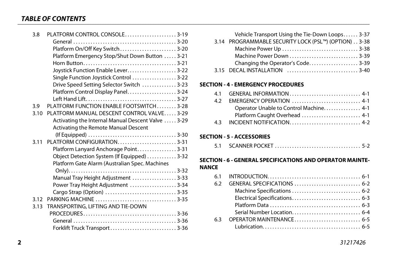 JLG 10MSP Vertical Mast Maintenance Operation Operators Manual 31217426