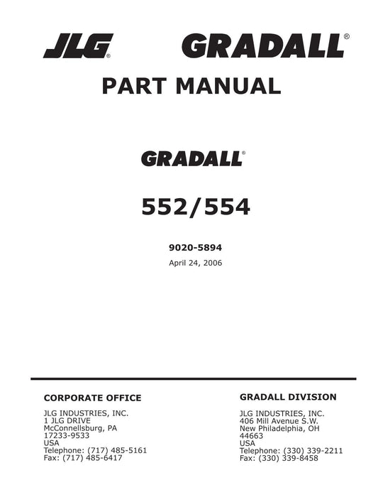 GRADALL JLG 552 554 Telehandler Parts Catalog Manual