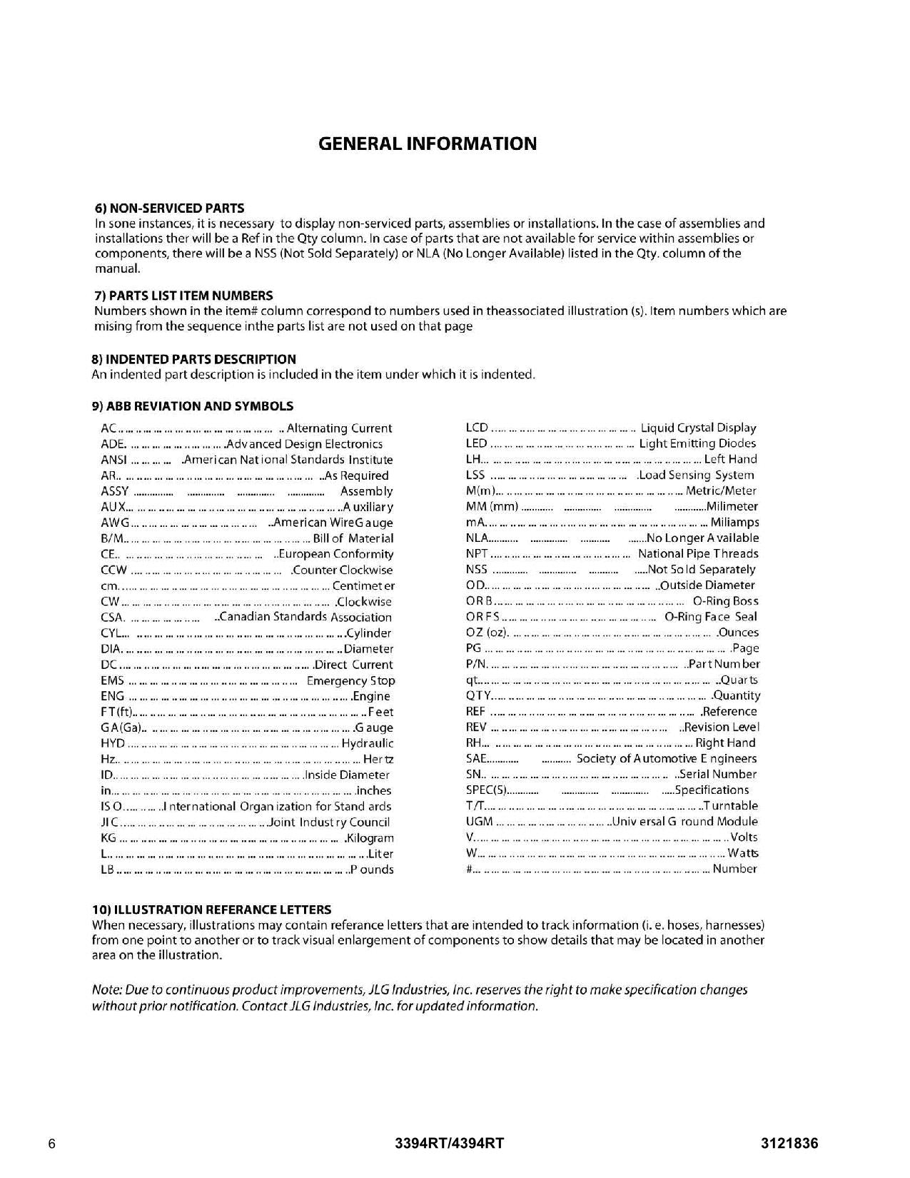 JLG 3394RT 4394RT Scissor Lift Parts Catalog Manual