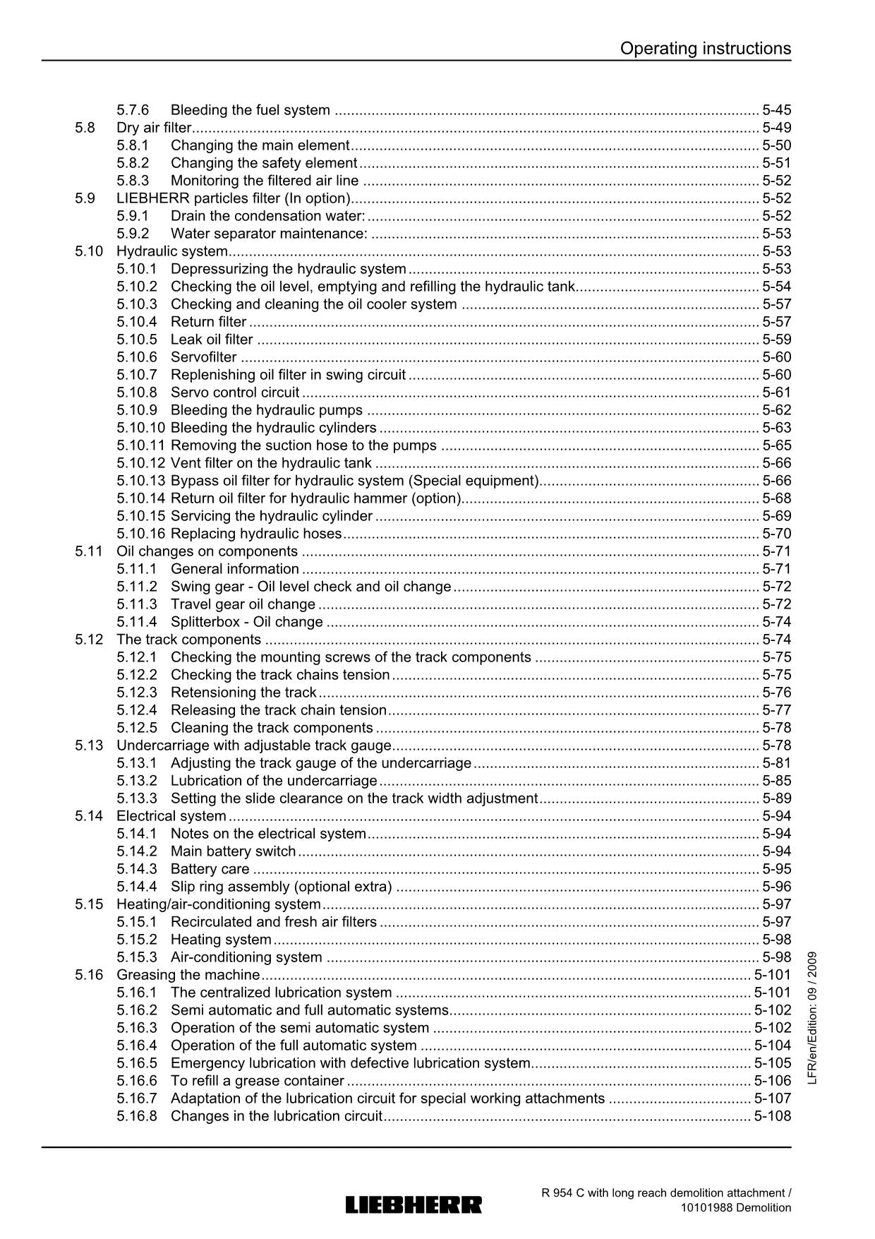 Liebherr R954 C Demolition Excavator Operators manual serial 23166