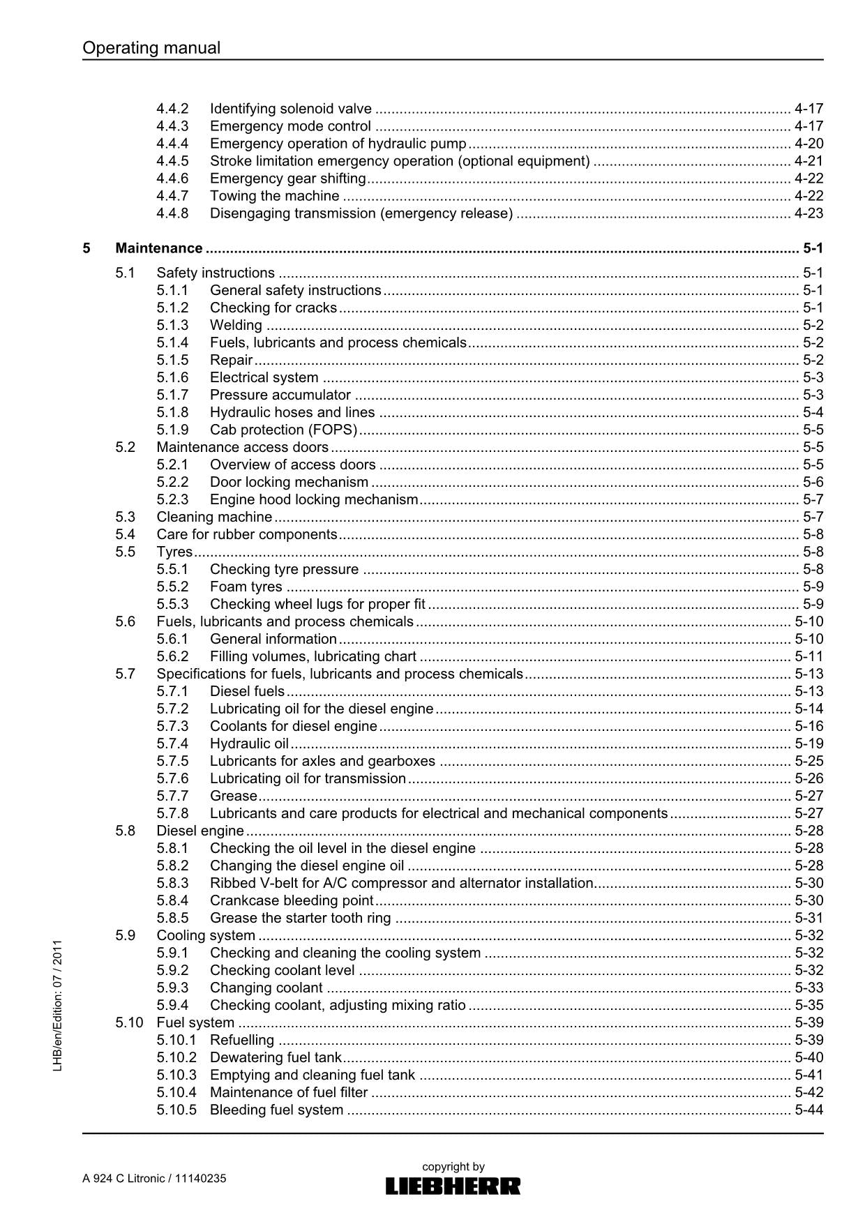 Liebherr A924 C Litronic Excavator Operators manual