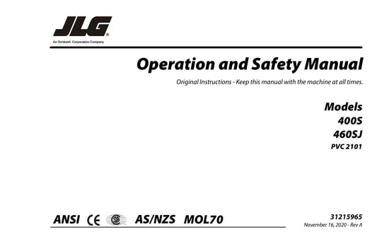 JLG 400S 460SJ Boom Lift Maintenance Operation Operators Manual 31215965