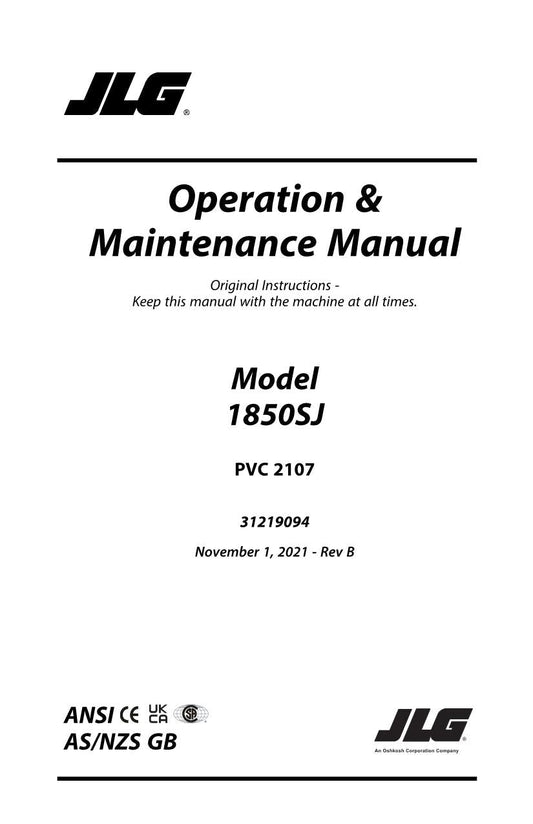 JLG 1850SJ Boom Lift Maintenance Operation Operators Manual 31219094