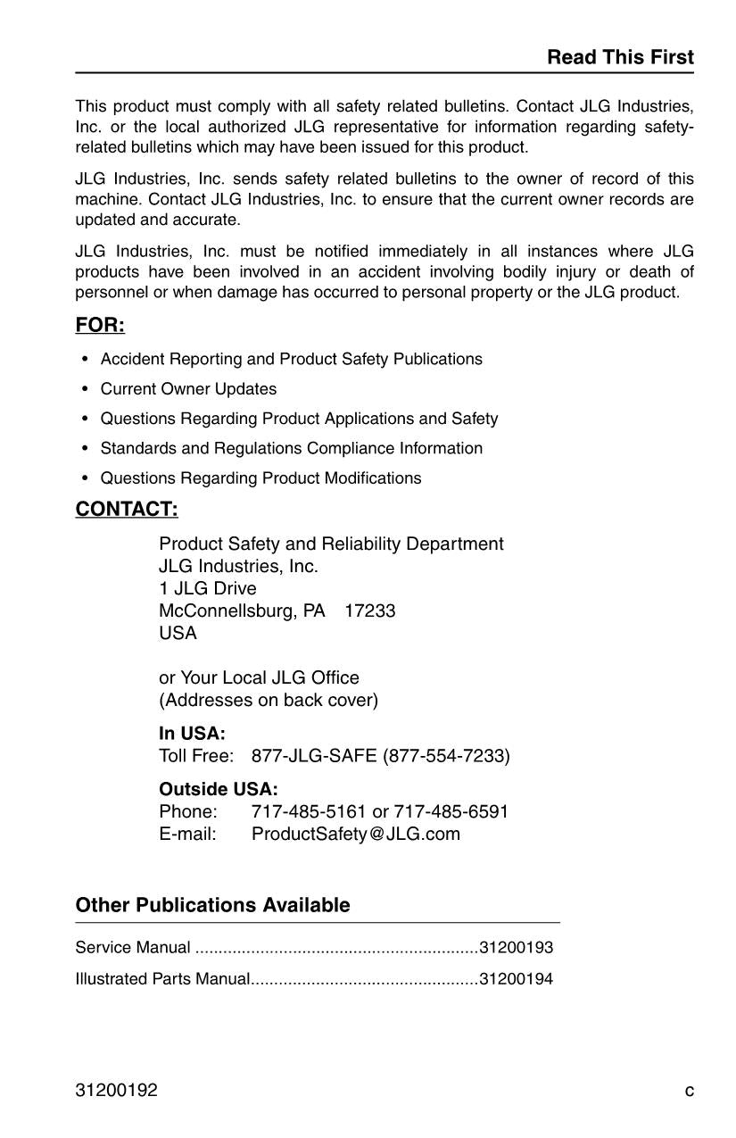 JLG G5-19A G6-23A Telehandler Maintenance Operation Operators Manual