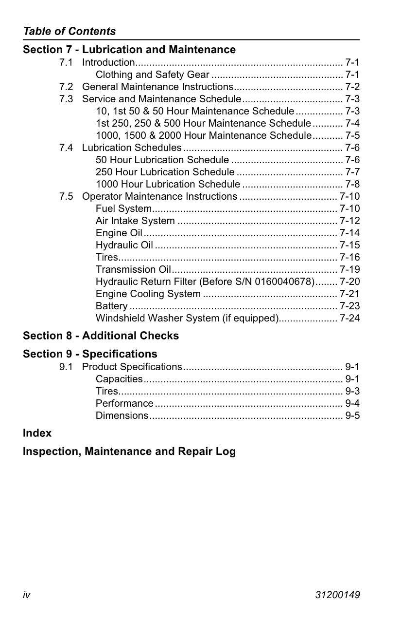 JLG G6-42A Telehandler Maintenance Operation Operators Manual