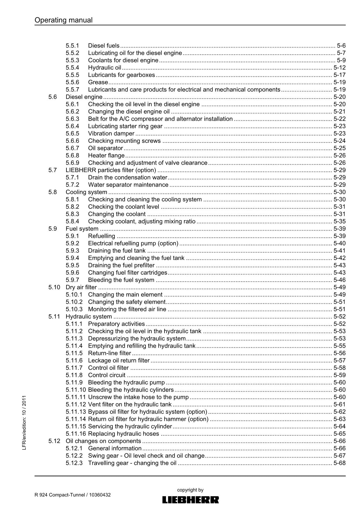 Liebherr R924 Compact-Tunnel Excavator Operators manual serial 31199